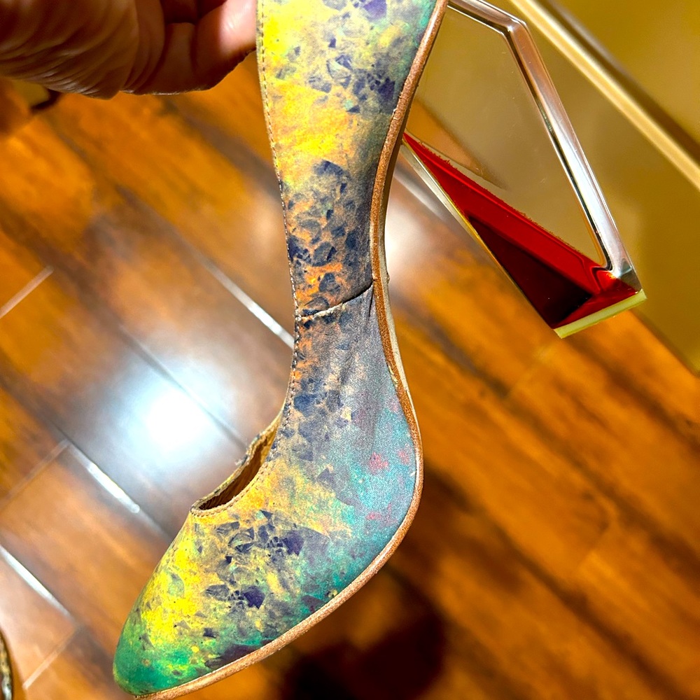New Multi color leather Mista heels green yellow orange colorful clear heel
